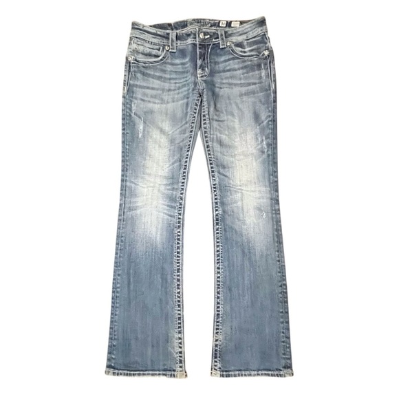 Miss Me Boot Cut Jeans 32” Inseam JE5387BR Medium Wash Sequins 8” Mid Rise Denim - Picture 1 of 12